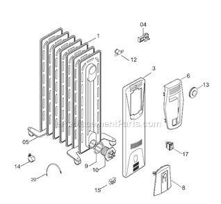 Page A Diagram and Parts List for 2507L  DeLonghi Heater