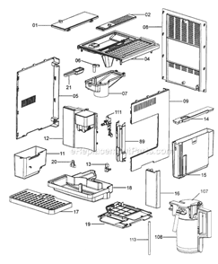 Part Location Diagram of 5332228000 DeLonghi Rear Panel