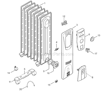 Page A Diagram and Parts List for EW0507K  DeLonghi Heater