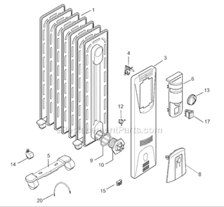 Page A Diagram and Parts List for EW0715M  DeLonghi Heater