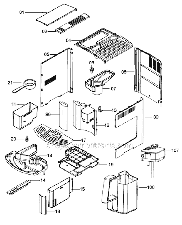 Page A Diagram and Parts List for EAM3500  DeLonghi Coffee Maker