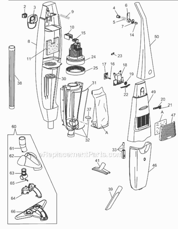 Page A Diagram and Parts List for EB750EX  DeLonghi Upright Vacuum