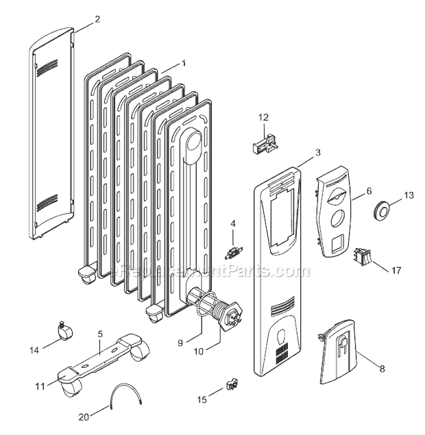 Page A Diagram and Parts List for EW0507W  DeLonghi Heater