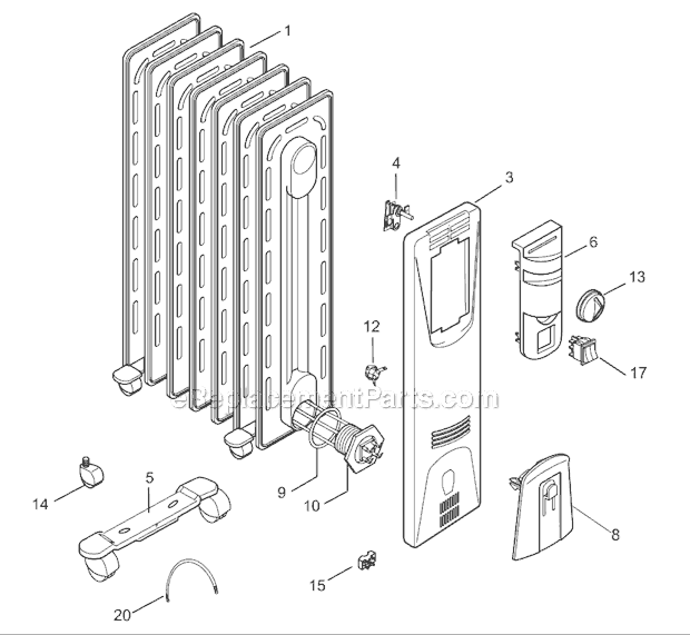 Page A Diagram and Parts List for EW0715M  DeLonghi Heater