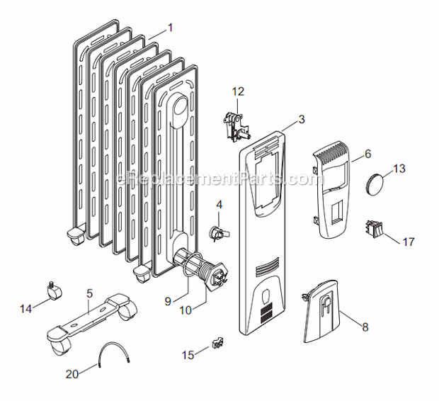 Page A Diagram and Parts List for EW6507M  DeLonghi Heater