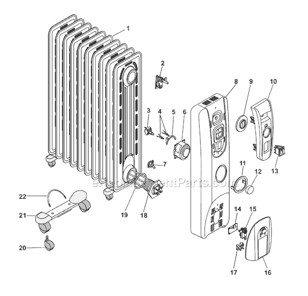 Page A Diagram and Parts List for EW7707CB  DeLonghi Heater