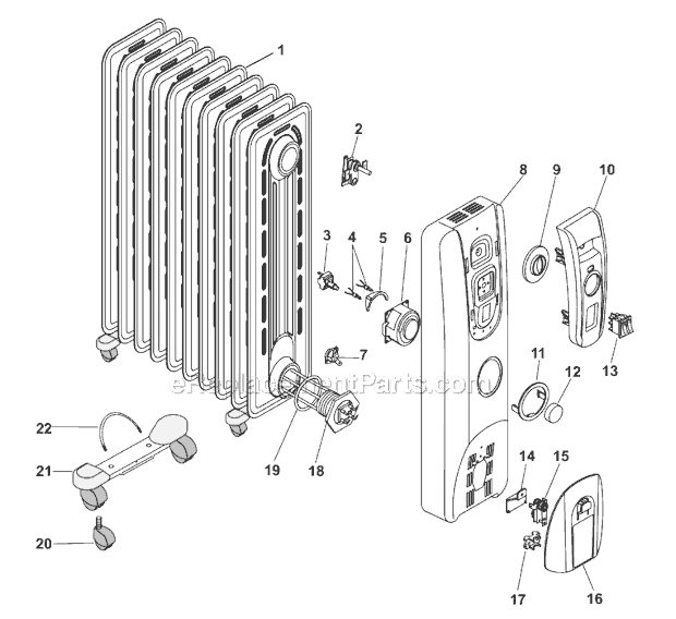 Page A Diagram and Parts List for EW7707CM  DeLonghi Heater