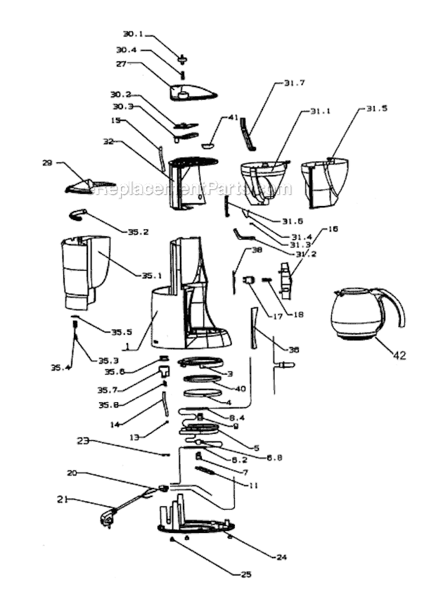 Page A Diagram and Parts List for ICM8  DeLonghi Coffee Maker