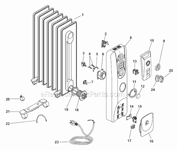 Page A Diagram and Parts List for MG7307CM  DeLonghi Heater
