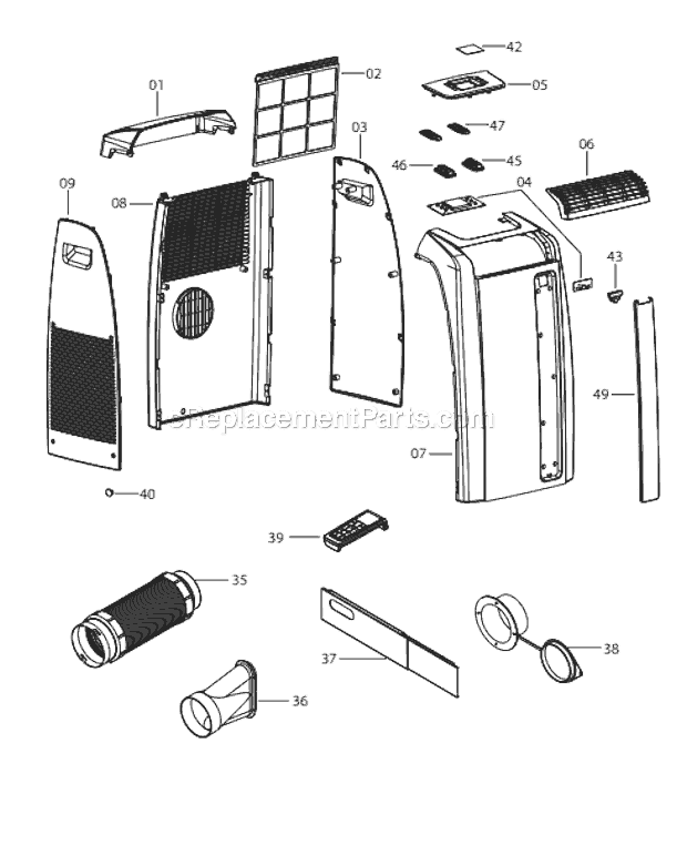 Page A Diagram and Parts List for PACA130HPE  DeLonghi Air Conditioner