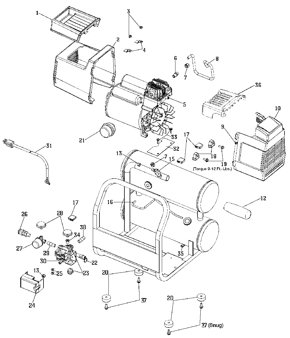 Exploded Diagram A Diagram and Parts List for MAC2200 Type 1 DeVilbiss Compressor
