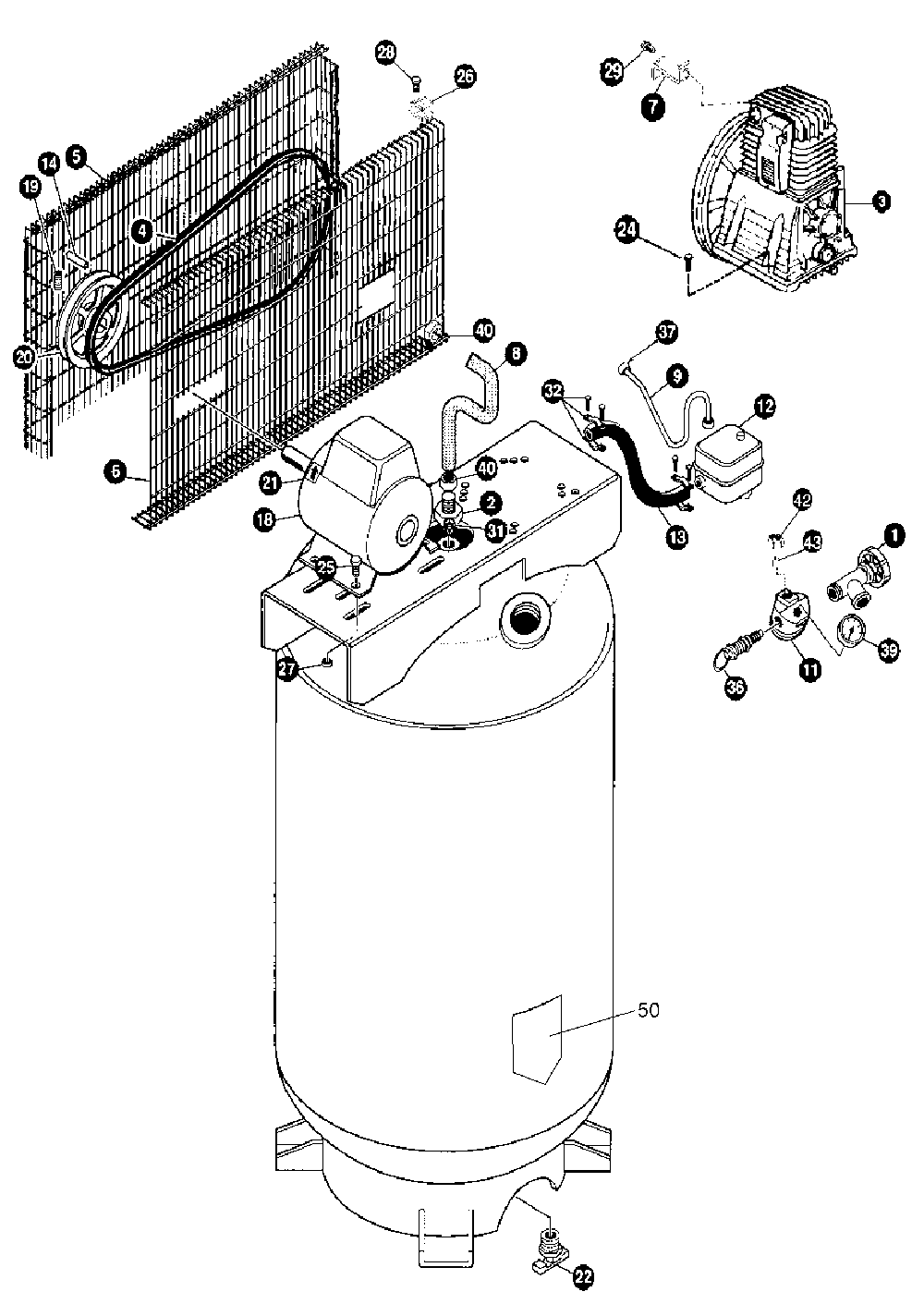 Exploded Diagram B Diagram and Parts List for RALK6580V2 Type 0 DeVilbiss Compressor