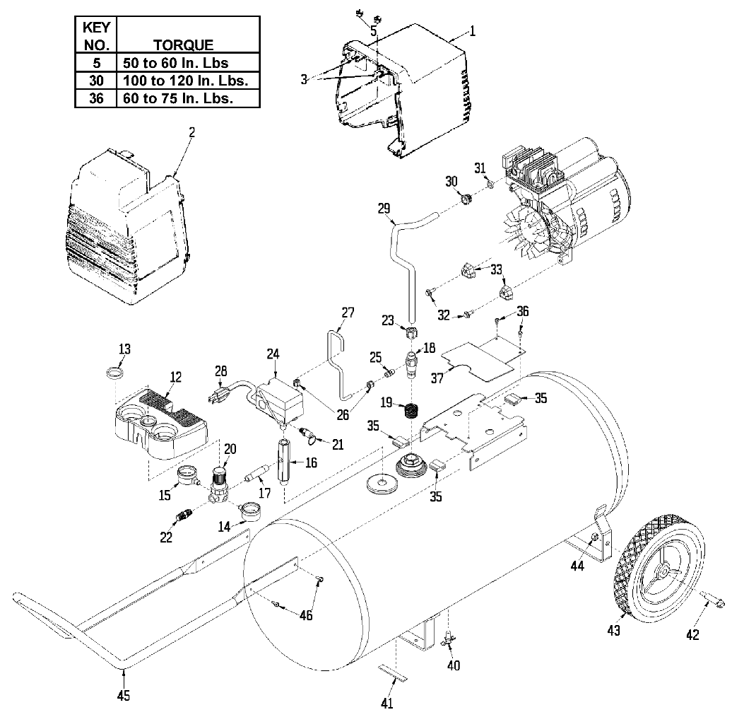 Default Diagram and Parts List for IR100E8AD Type 2 DeVilbiss Compressor