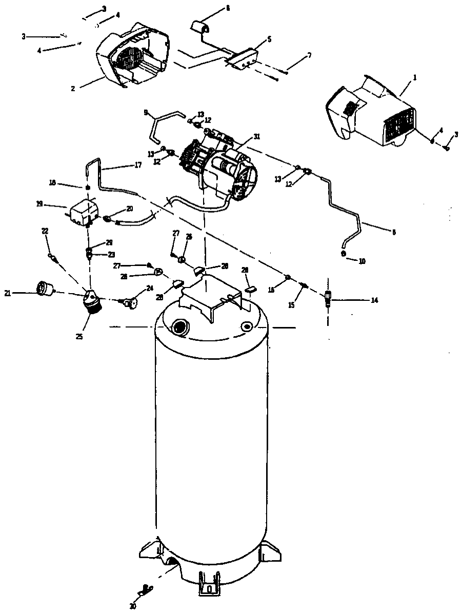 Default Diagram and Parts List for FTV560V Type 1 DeVilbiss Compressor