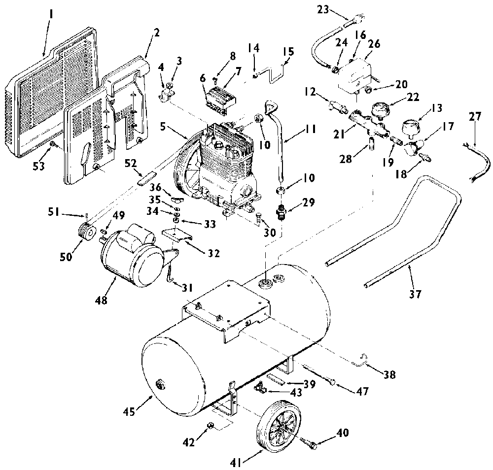 Exploded Diagram B Diagram and Parts List for L520 Type 1 DeVilbiss Compressor