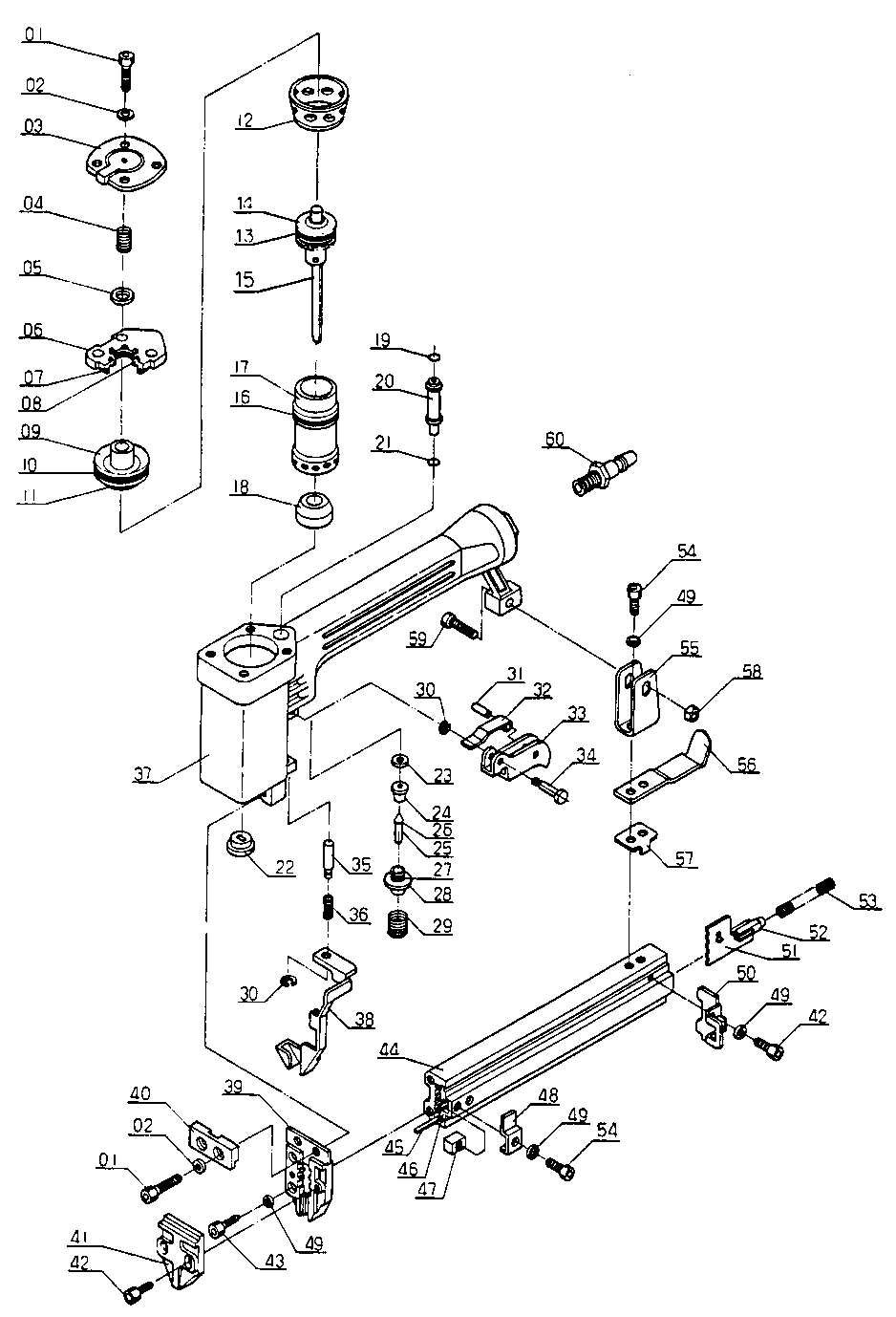 Default Diagram and Parts List for SHBN4 Type 0 DeVilbiss Nailer