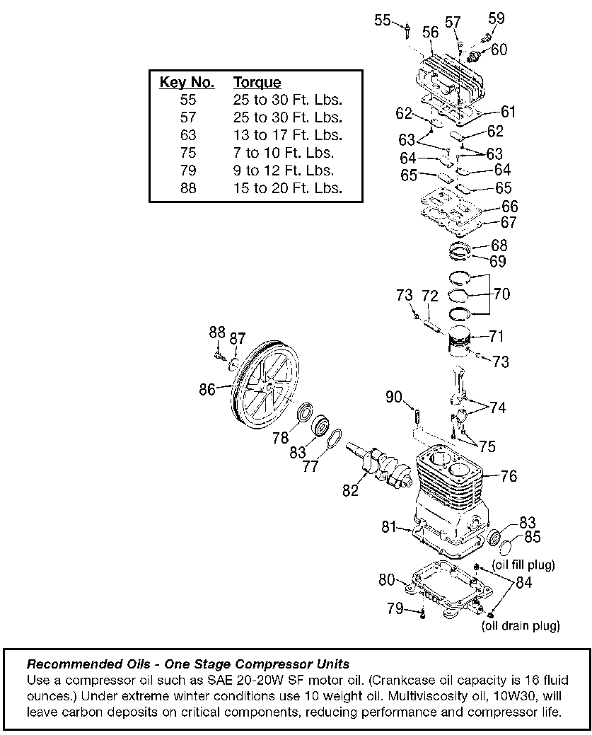 PUMP Diagram and Parts List for EXL5020 Type 0 DeVilbiss Compressor