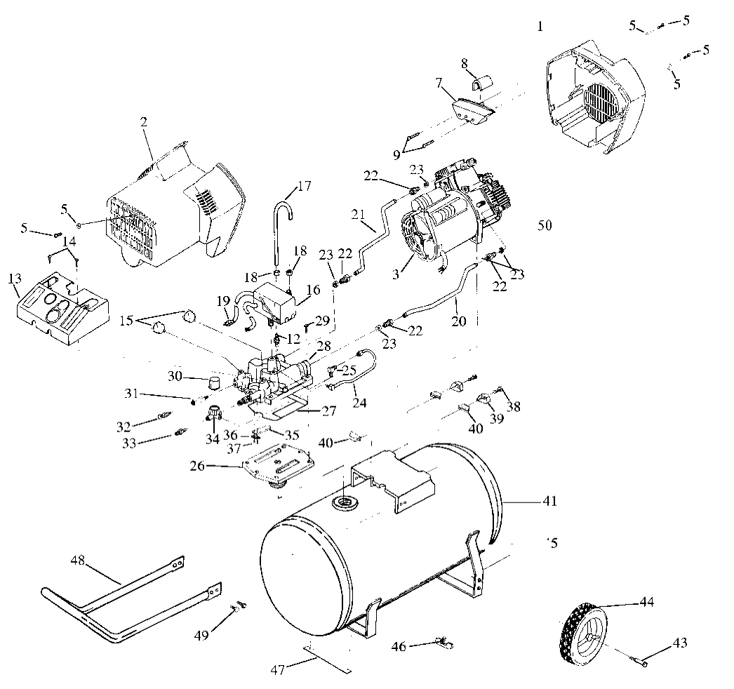 Default Diagram and Parts List for PAFTV530 Type 0 DeVilbiss Compressor