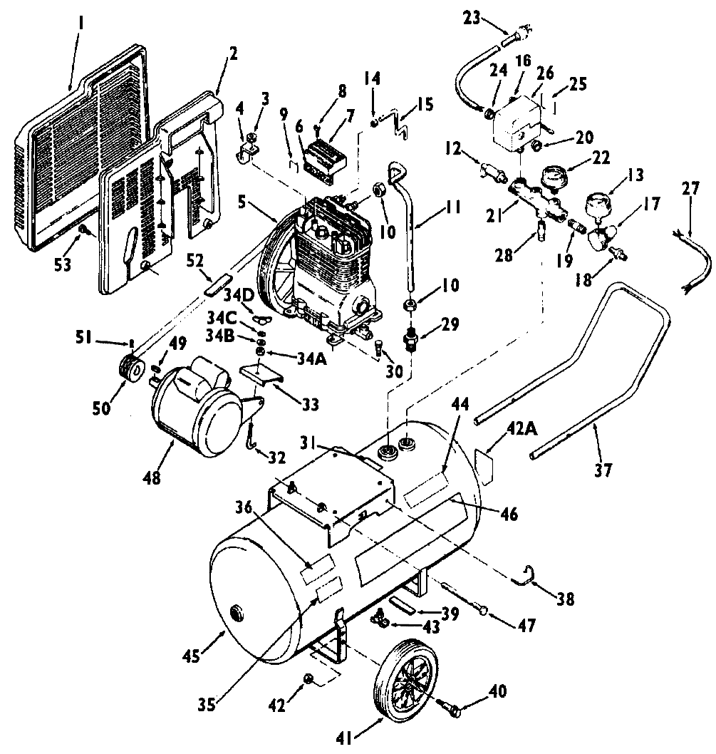 Default Diagram and Parts List for ACBL520 Type 0 DeVilbiss Compressor