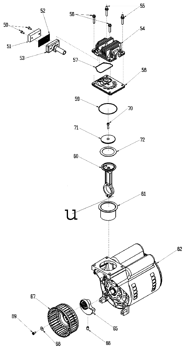PUMP Diagram and Parts List for IR100E8AD Type 2 DeVilbiss Compressor