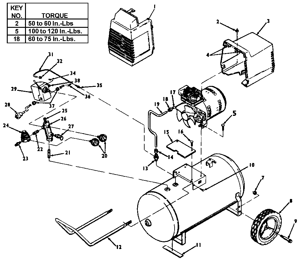 Default Diagram and Parts List for IR100E8AD Type 0 DeVilbiss Compressor