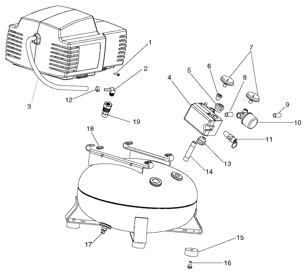 Default Diagram and Parts List for PFA2X4 Type 3 DeVilbiss Compressor