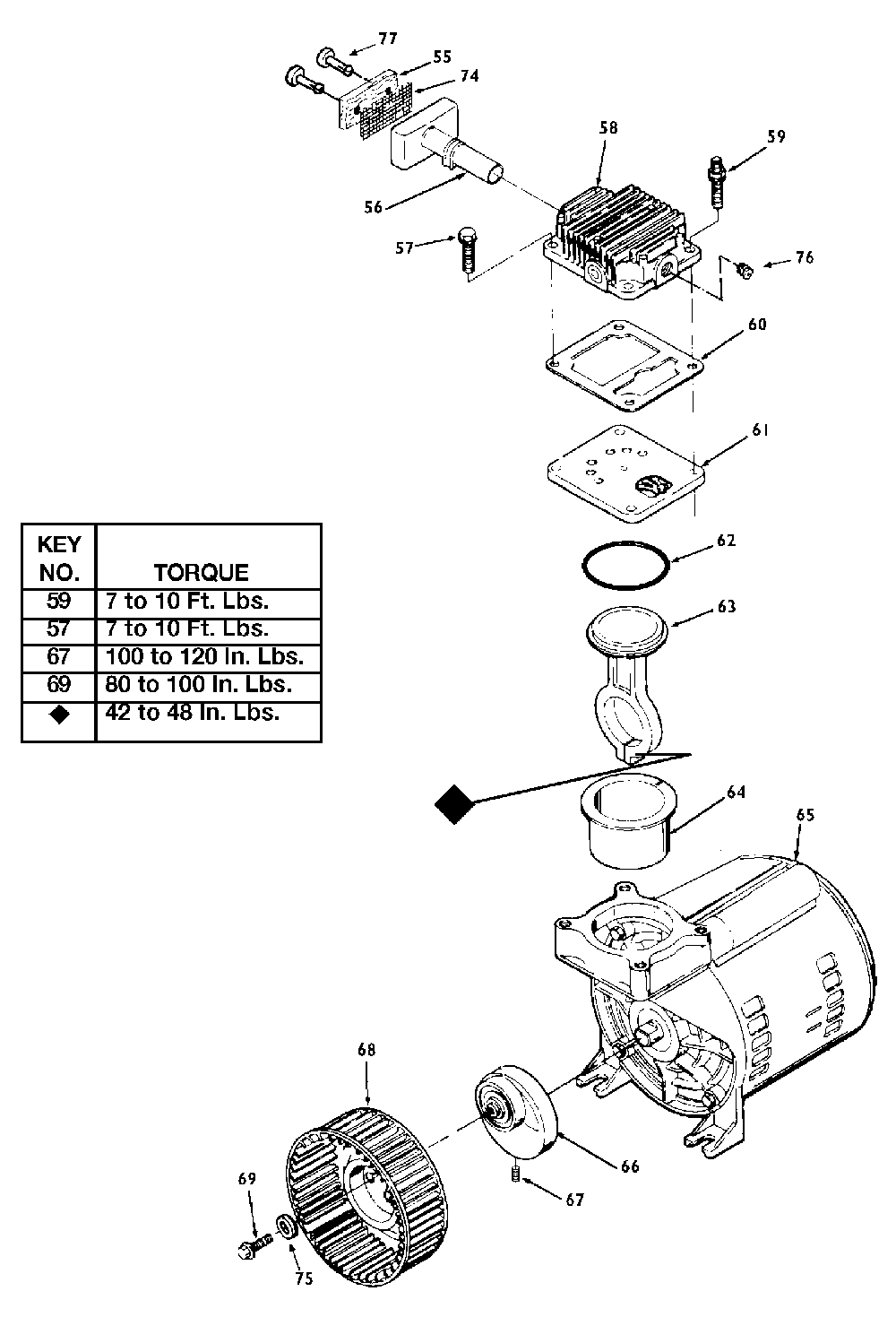 Exploded Diagram B Diagram and Parts List for F212 Type 1 DeVilbiss Compressor