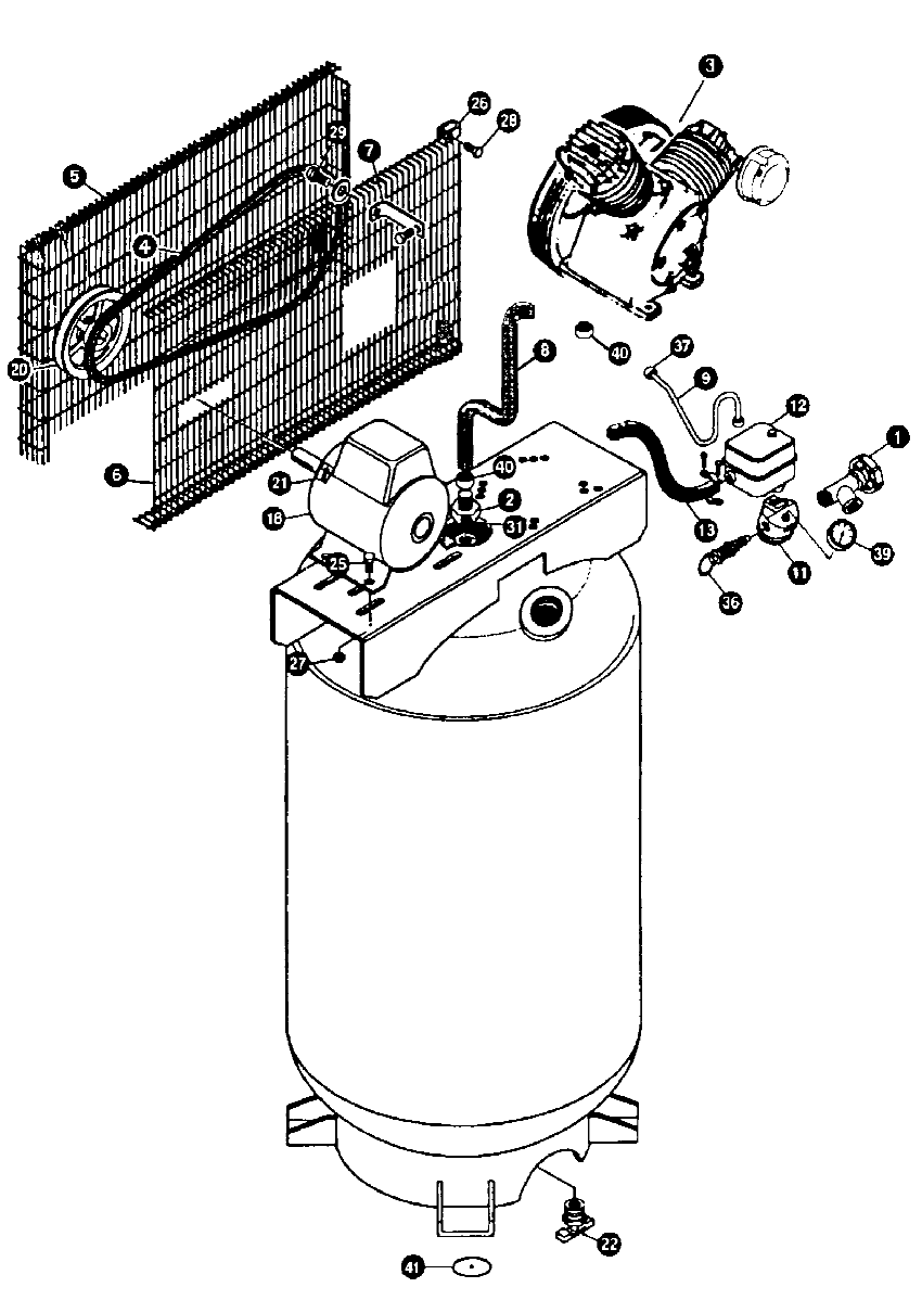 Default Diagram and Parts List for LS580V2M Type 1 DeVilbiss Compressor