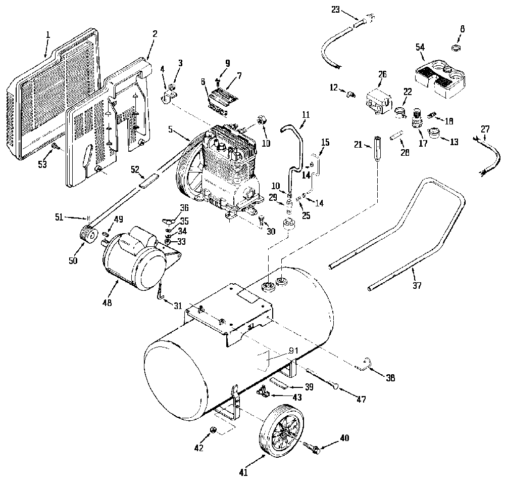 Exploded Diagram B Diagram and Parts List for L6530 Type 1 DeVilbiss Compressor
