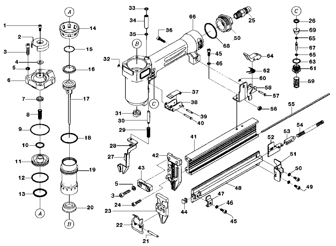 Default Diagram and Parts List for NB1252X4 Type 0 DeVilbiss Nailer