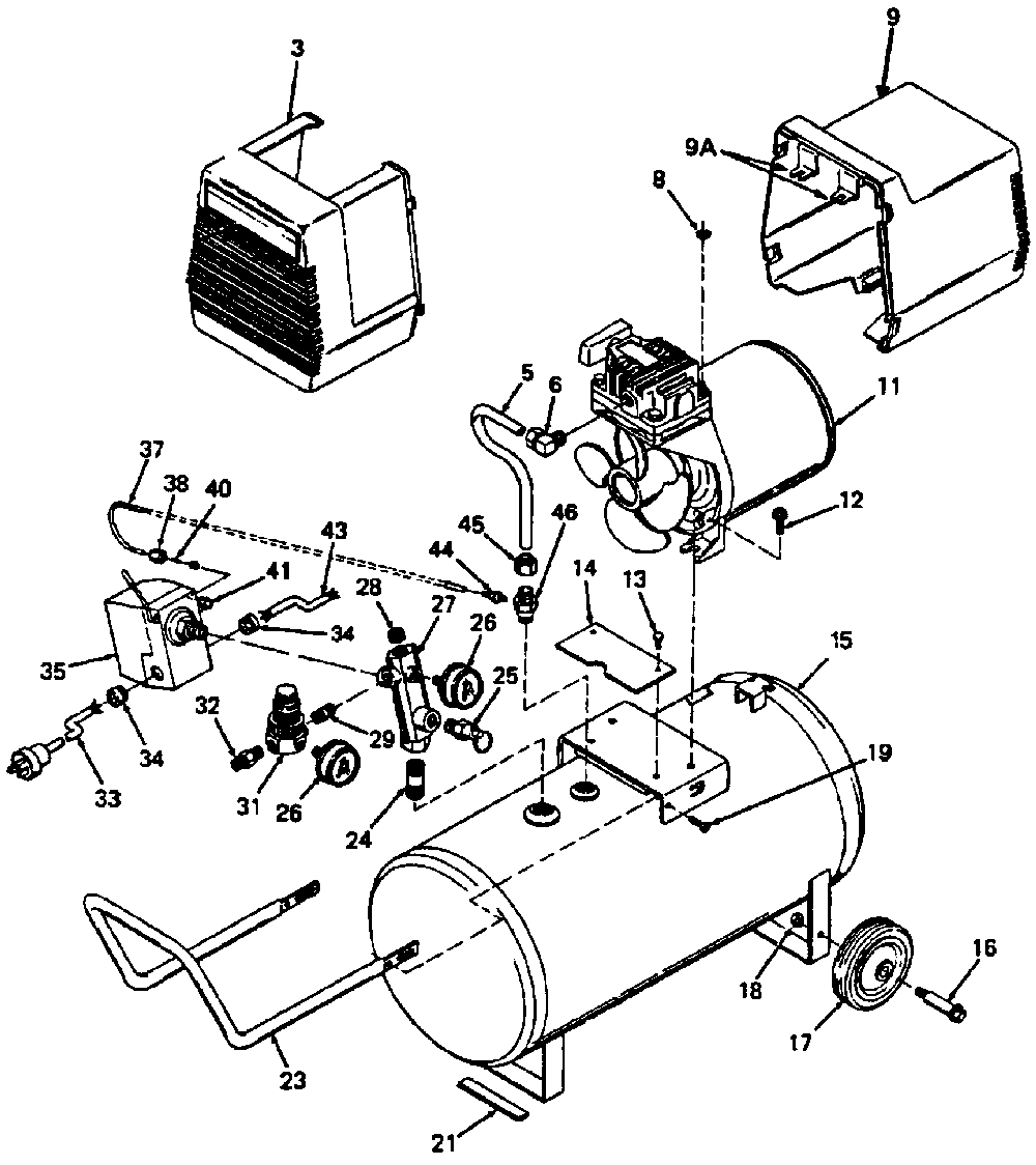 Exploded Diagram A Diagram and Parts List for F758 Type 1 DeVilbiss Compressor