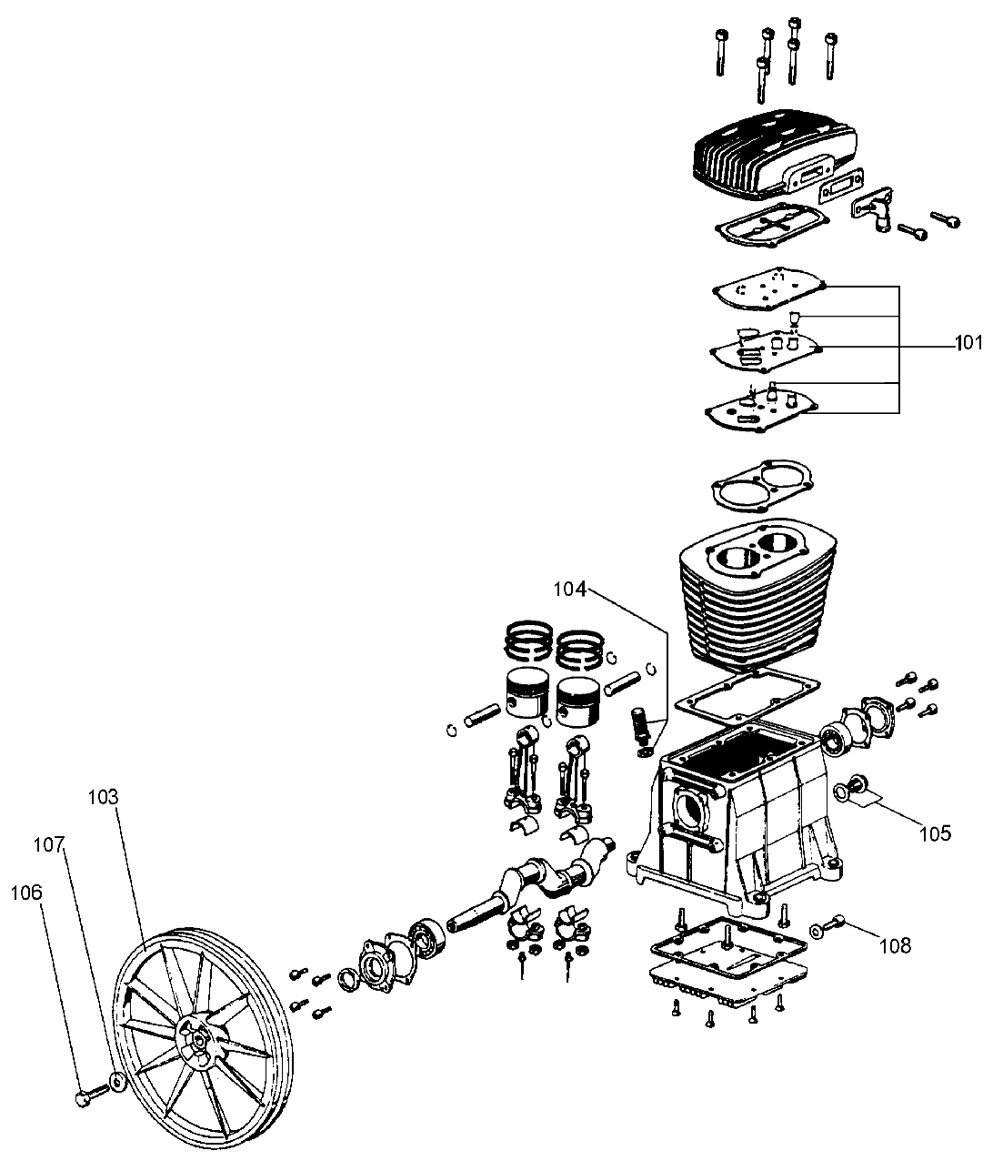 PUMP Diagram and Parts List for ACSL530RVP Type 1 DeVilbiss Compressor