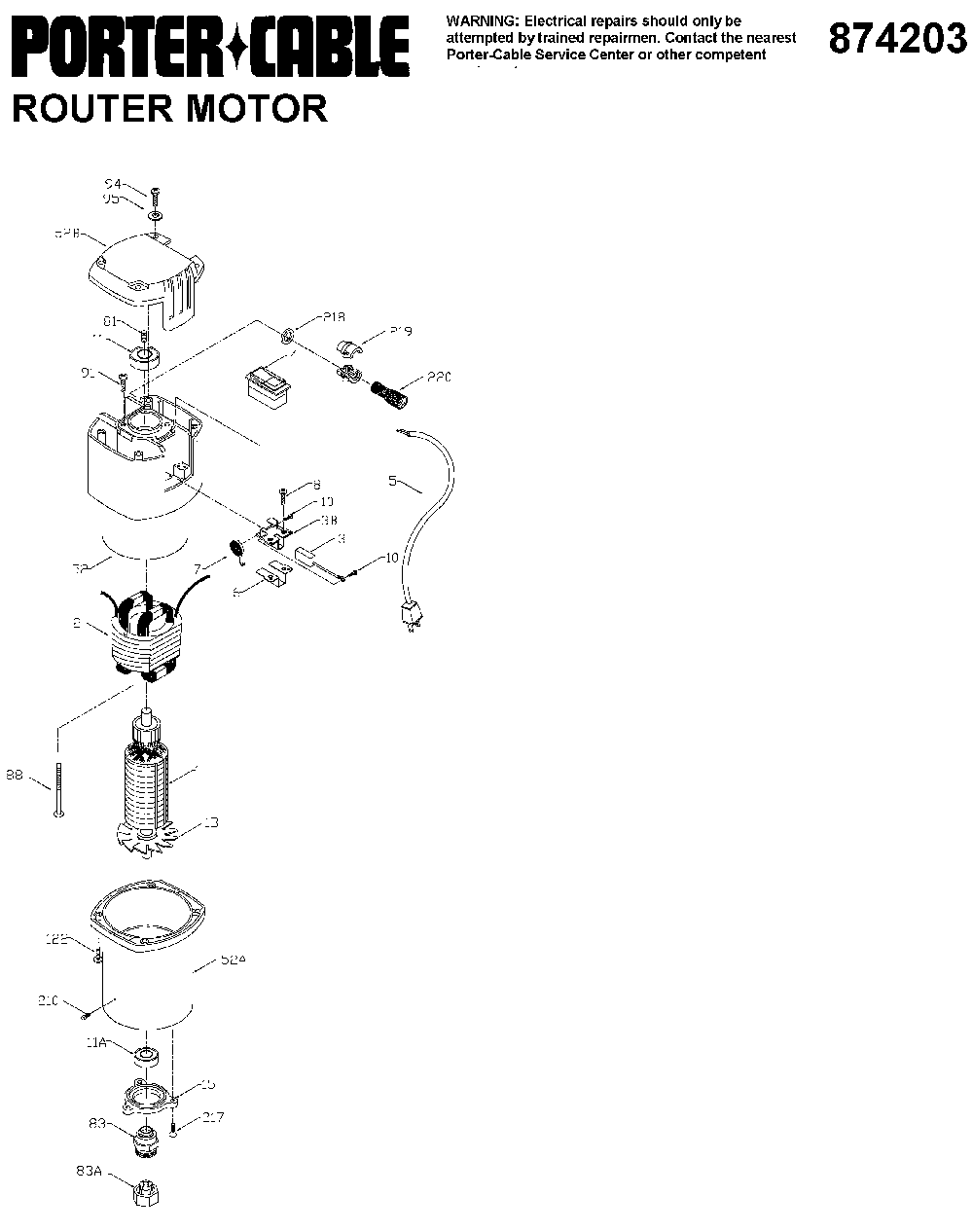 Exploded Diagram A Diagram and Parts List for 874203 Type 1 DeVilbiss Router