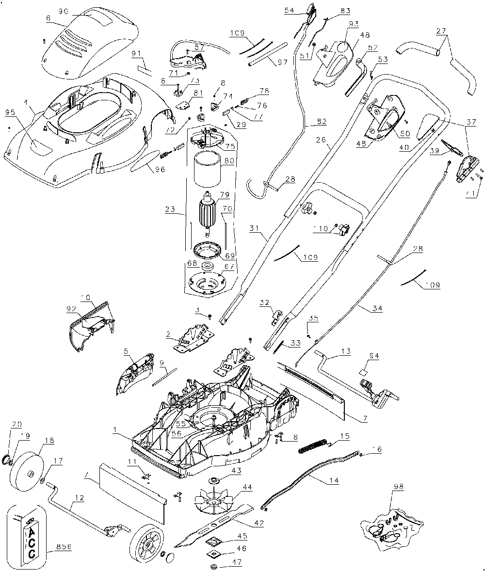 Exploded Diagram A Diagram and Parts List for 35518 Type 1 DeVilbiss Lawn Mower
