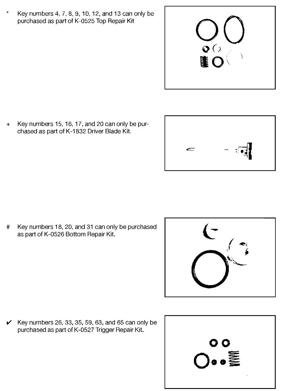 REPAIR KITS Diagram and Parts List for NB1252X4 Type 0 DeVilbiss Nailer