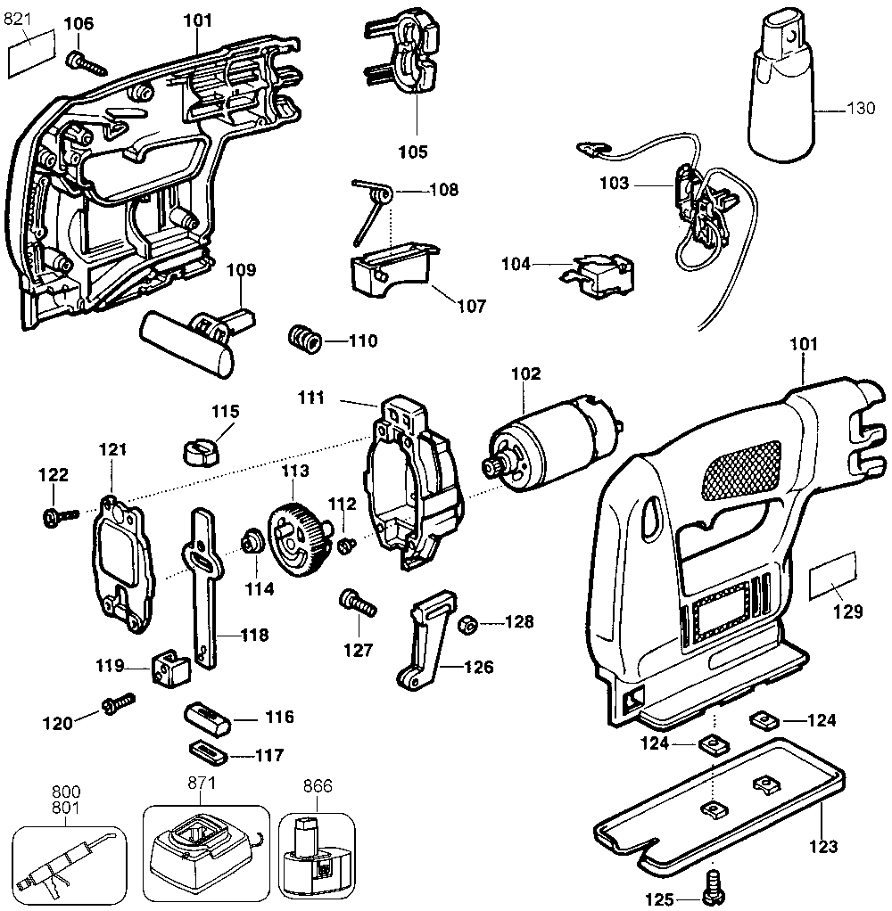 Exploded Diagram A Diagram and Parts List for 22166 Type 1 DeVilbiss Jig Saw