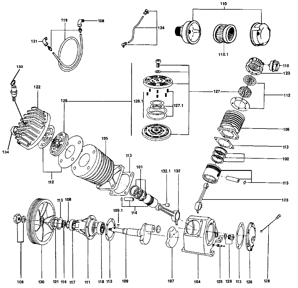 PUMP Diagram and Parts List for LS580V2M Type 0 DeVilbiss Compressor