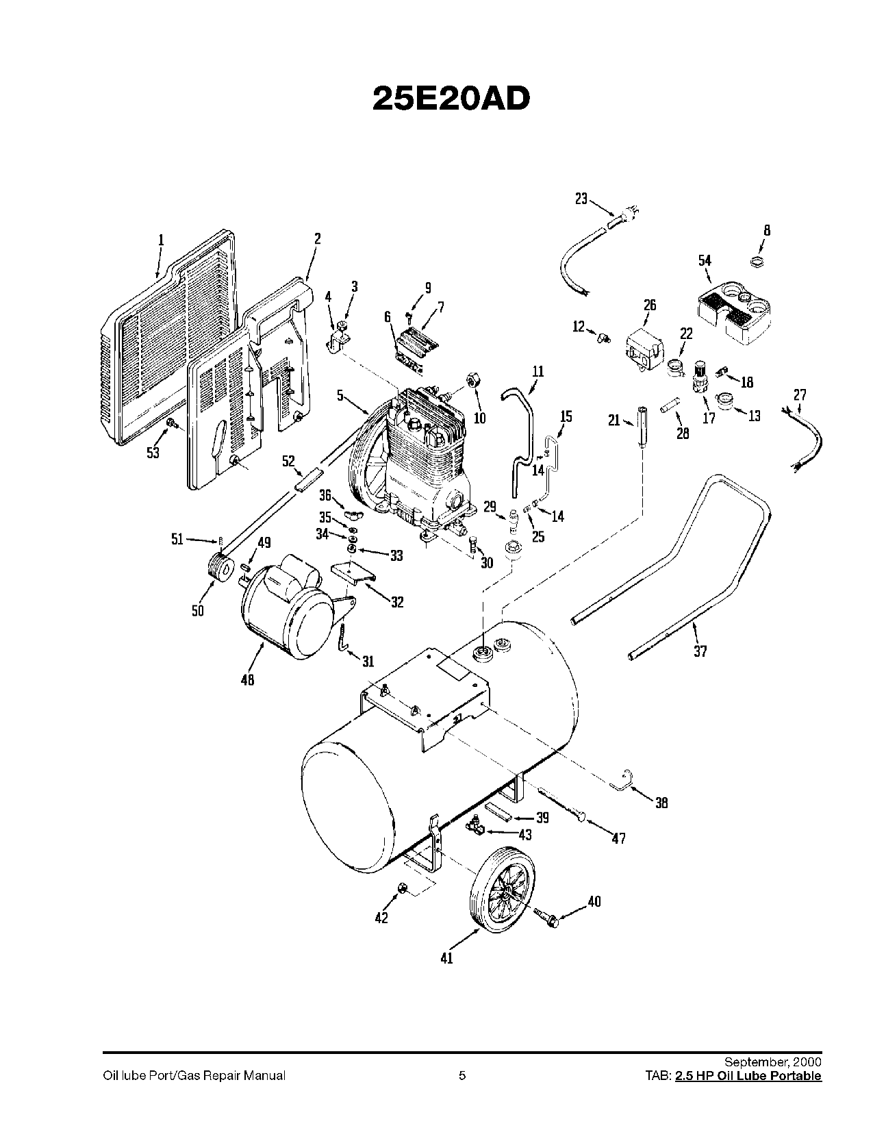 Default Diagram and Parts List for IR25E20AD Type 0 DeVilbiss Compressor