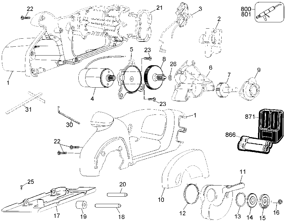 Exploded Diagram A Diagram and Parts List for 22165 Type 1 DeVilbiss Circular Saw