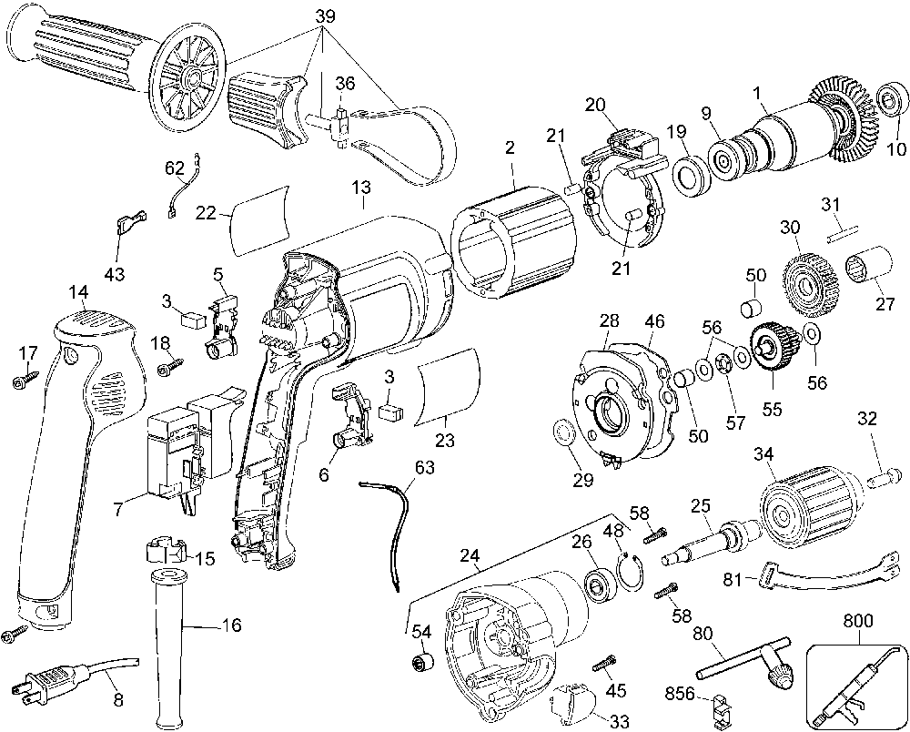 Exploded Diagram A Diagram and Parts List for 22258 Type 1 DeVilbiss Drill
