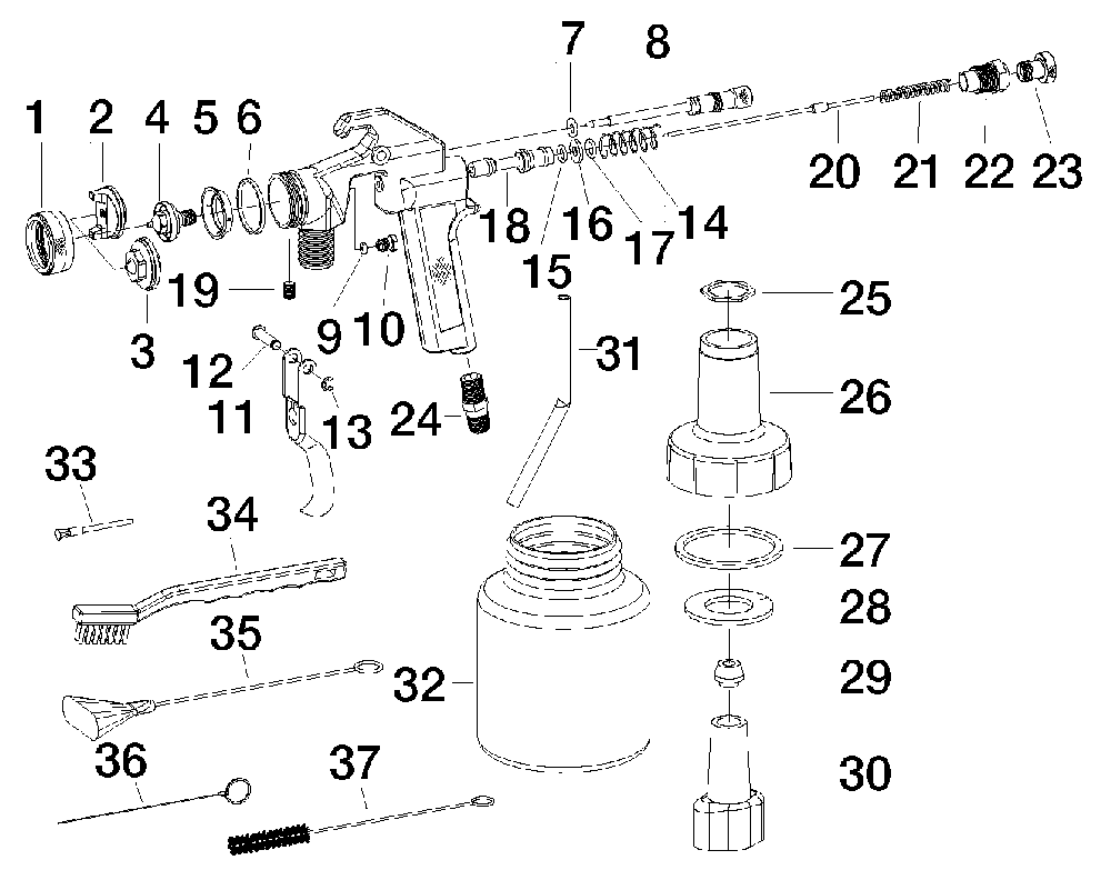 Exploded Diagram A Diagram and Parts List for ES1 Type 0 DeVilbiss Paint Sprayer