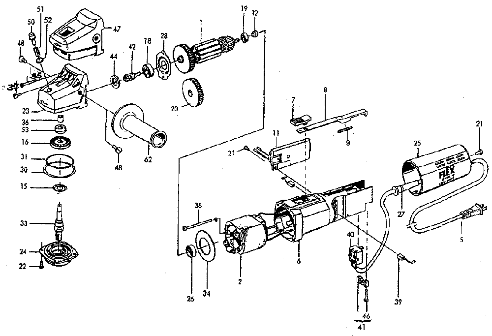 Exploded Diagram A Diagram and Parts List for L1503VR Type 1 DeVilbiss Angle Grinder