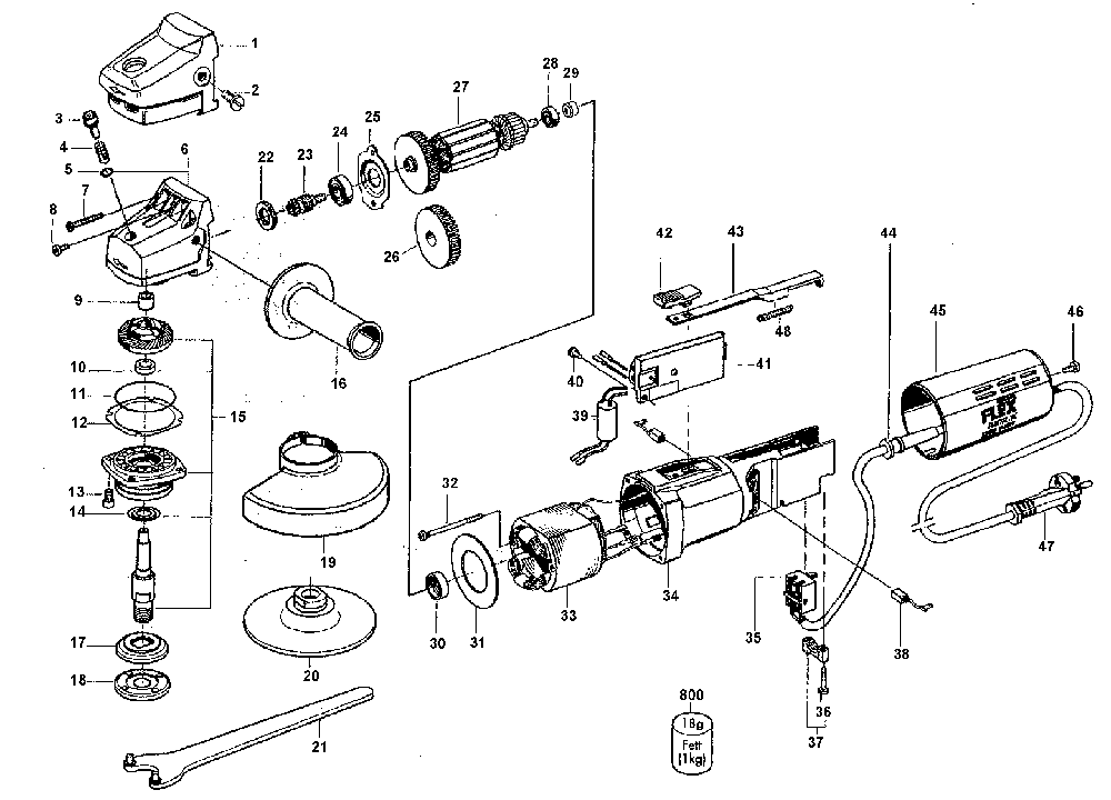 Exploded Diagram A Diagram and Parts List for L1506VR Type 1 DeVilbiss Angle Grinder