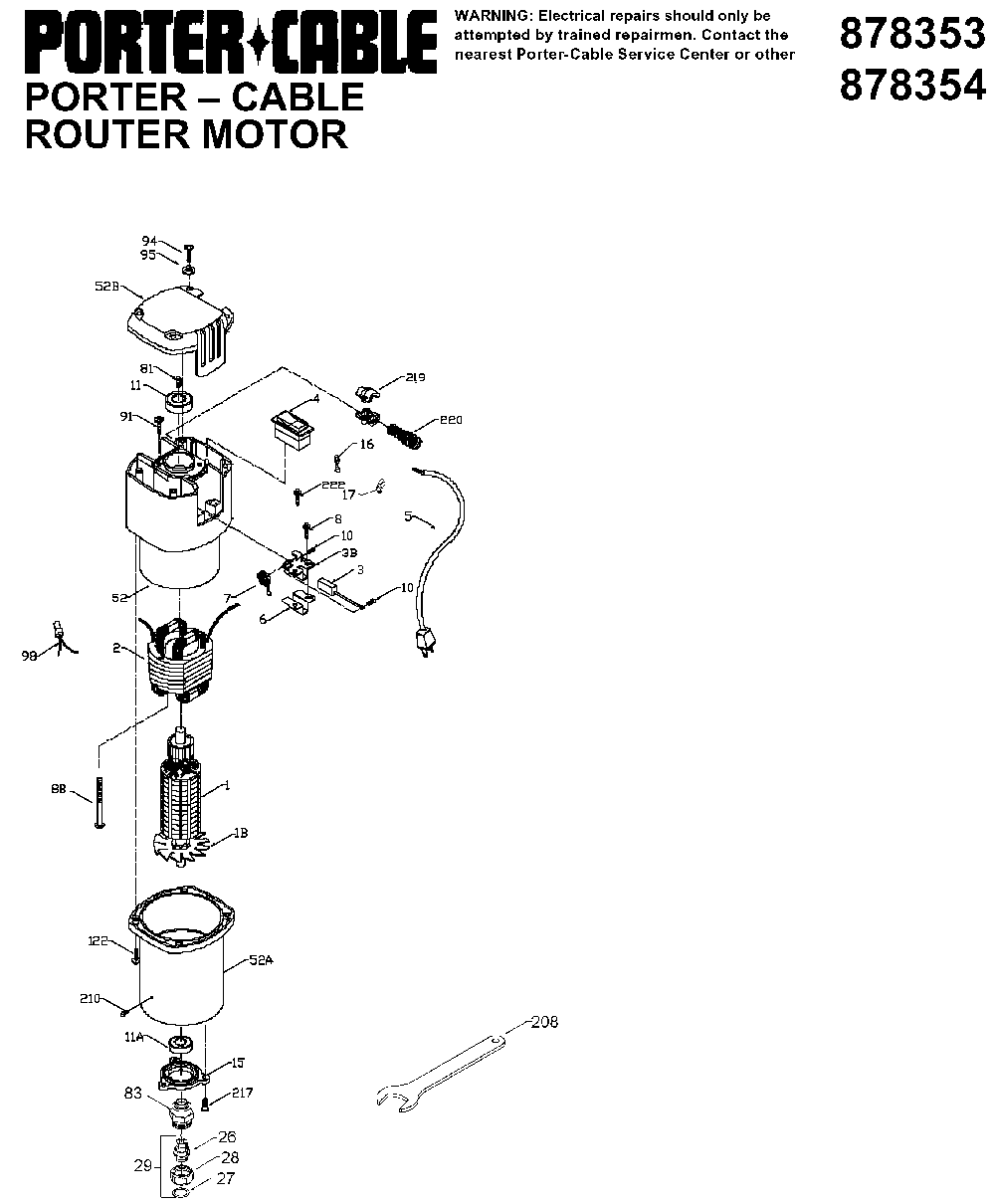 Exploded Diagram A Diagram and Parts List for 878354 Type 1 DeVilbiss Router