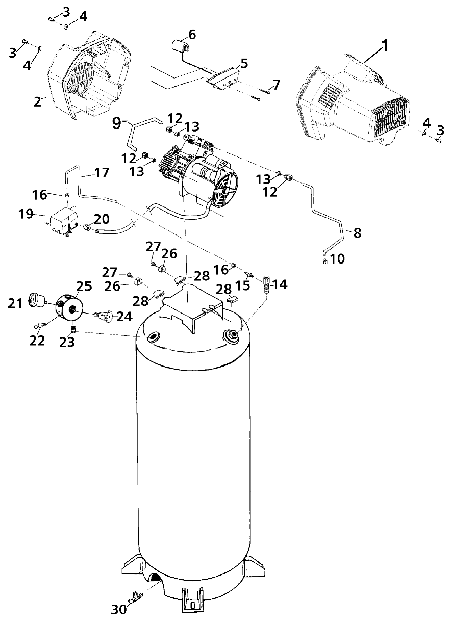 Default Diagram and Parts List for FTV660V Type 3 DeVilbiss Compressor