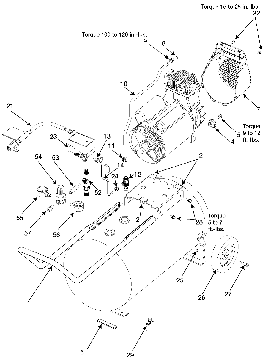 Default Diagram and Parts List for EXFBC6025 Type 1 DeVilbiss Compressor