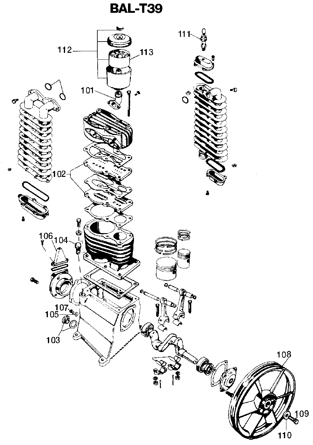 Exploded Diagram A Diagram and Parts List for LM7580V2C Type 1 DeVilbiss Compressor