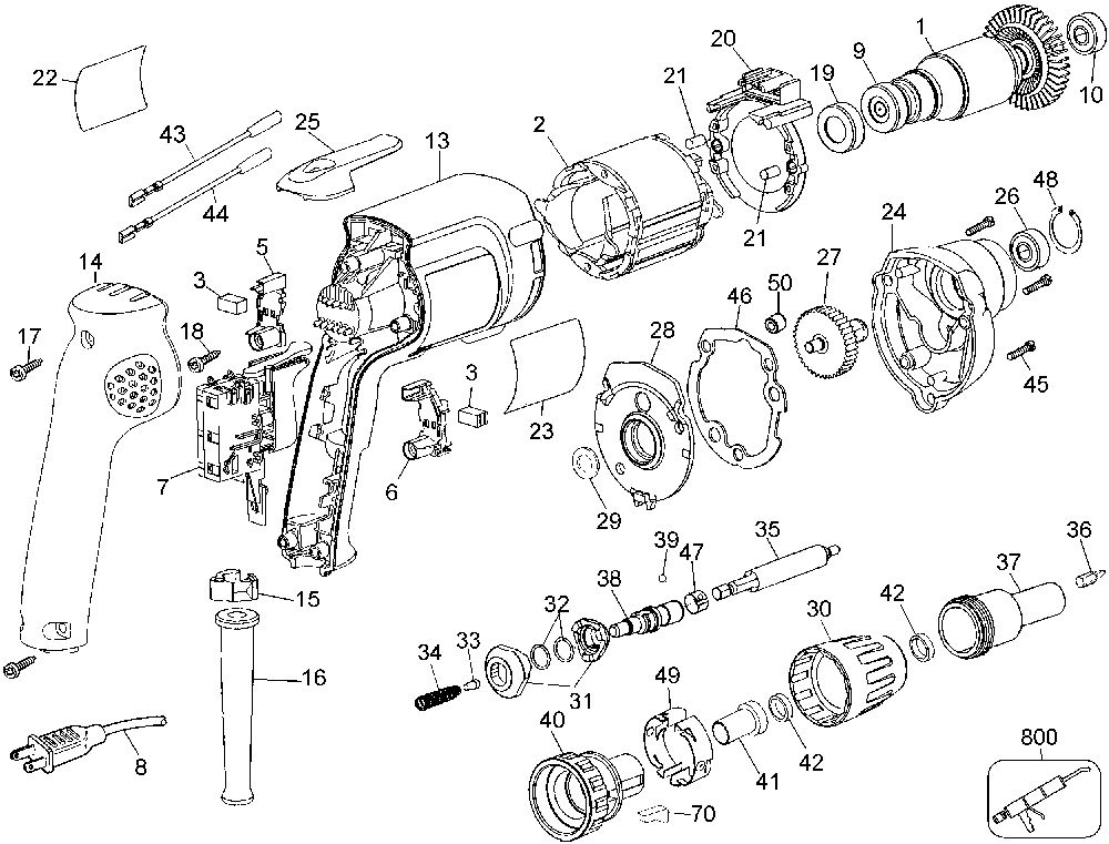 Exploded Diagram A Diagram and Parts List for G4063 Type 4 DeVilbiss Screwdriver