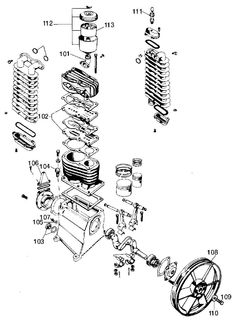 Exploded Diagram A Diagram and Parts List for LM7580V2C Type 2 DeVilbiss Compressor