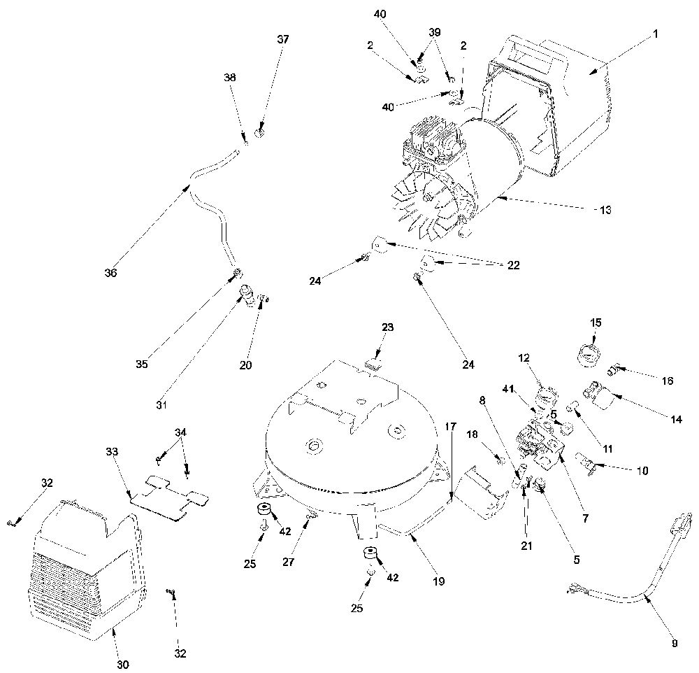Exploded Diagram A Diagram and Parts List for SDSC150E4D-FN7 Type 2 DeVilbiss Compressor